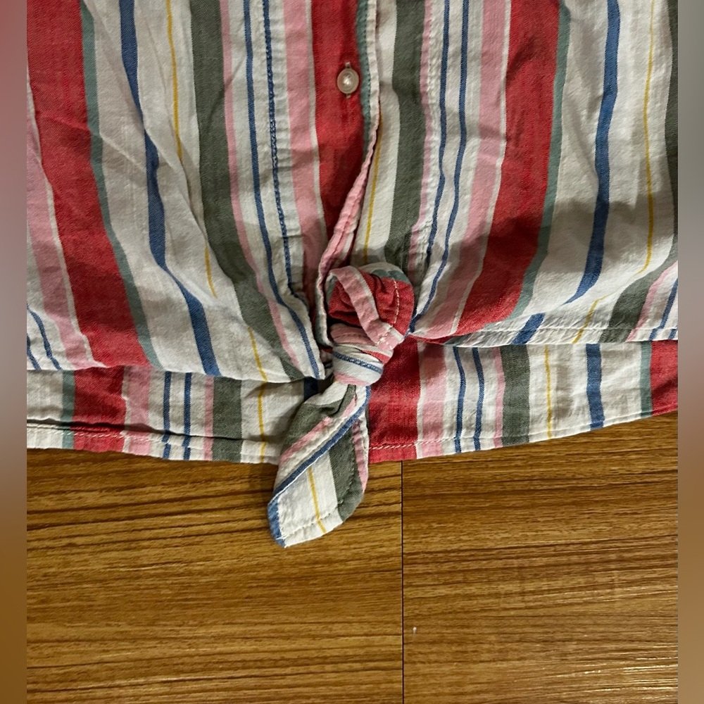 Old Navy Pastel Striped Button Down Shirt | Sleeveless W/ Knot |Size Large| EUC - Picture 4 of 6